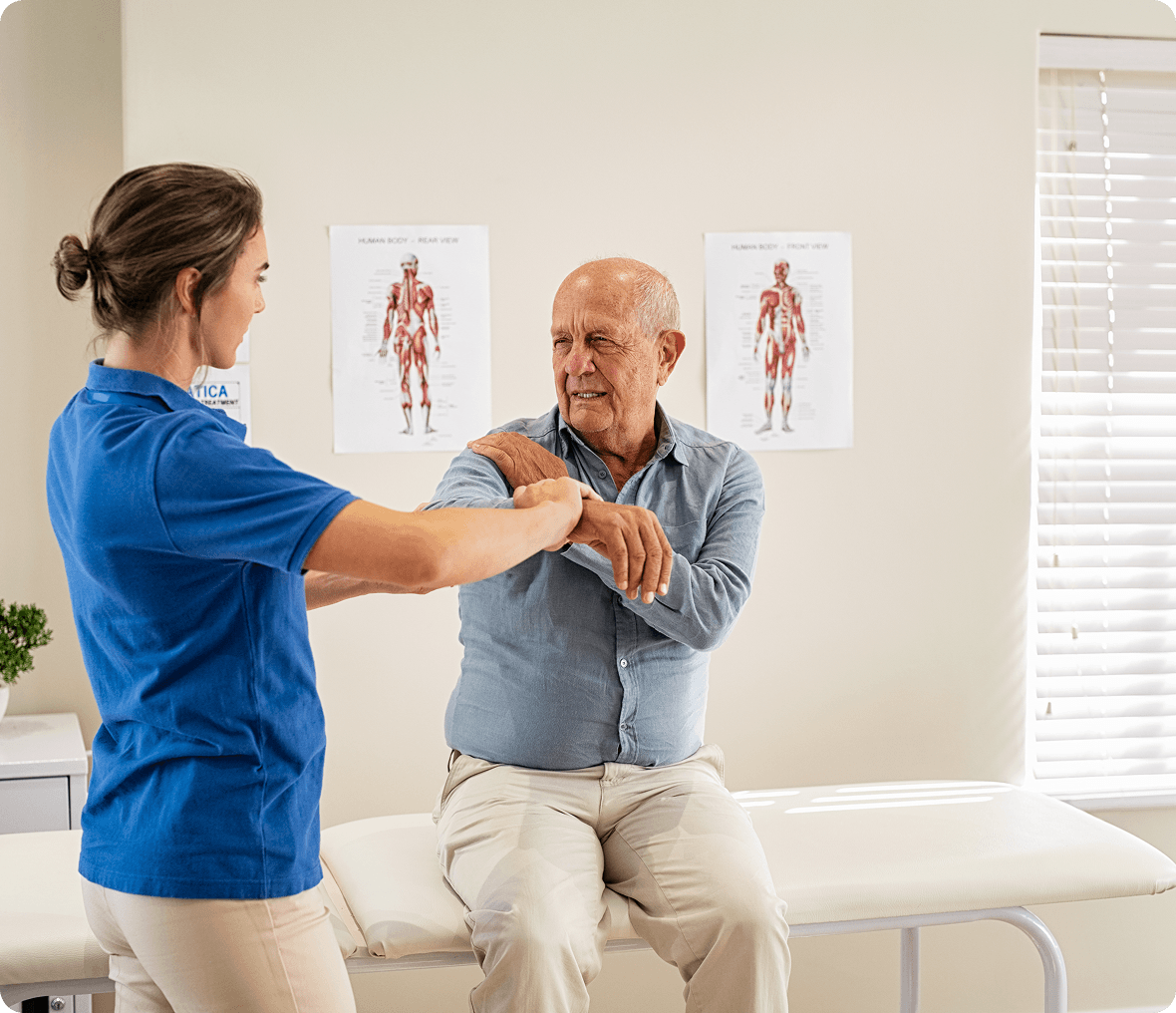 Senior receiving physical therapy session