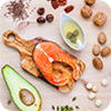 Healthy food assortment with salmon and avocado
