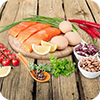 Salmon fillets with vegetables and eggs
