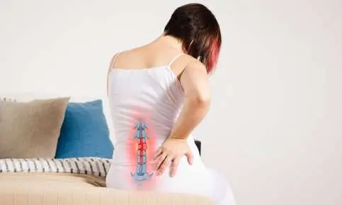 Backache with spine diagram on woman