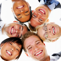 Group of smiling people in a circle