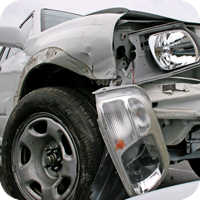 Damaged car front after collision