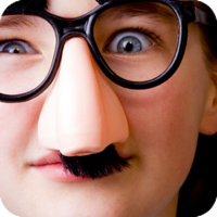 Humorous costume with fake nose and mustache
