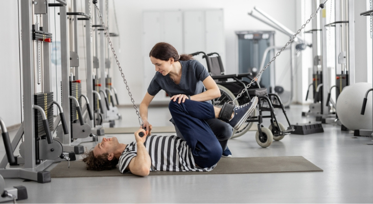 Rehabilitation exercise in gym setting