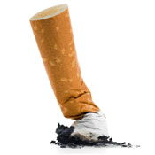 Cigarette butt stubbed out on ground