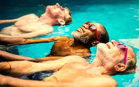 Elderly men enjoying a swim