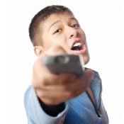 Man holding remote, shouting