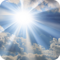Sun rays breaking through cloudy sky.