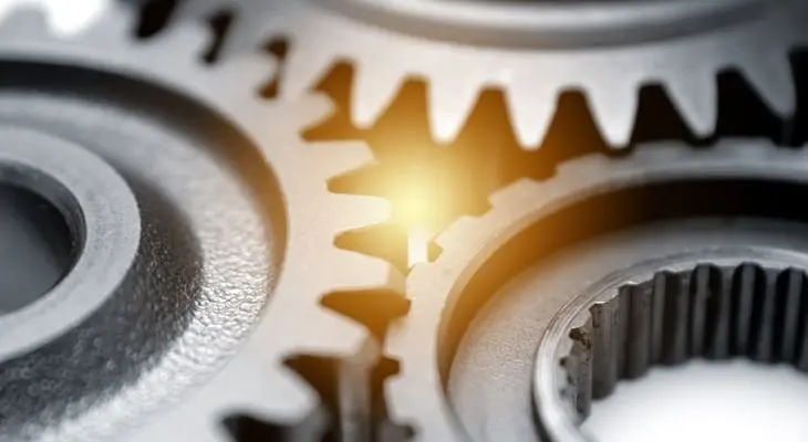 Industrial metal gears with light burst