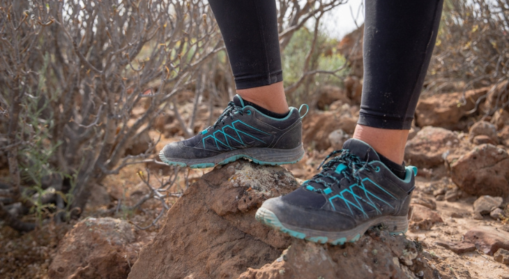 Hiking shoes on rocky terrain