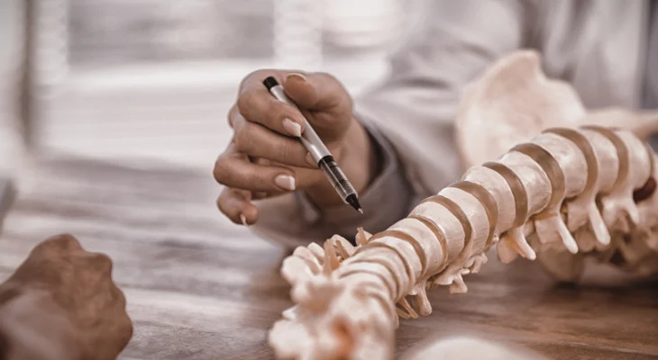 Hand pointing at spinal column model