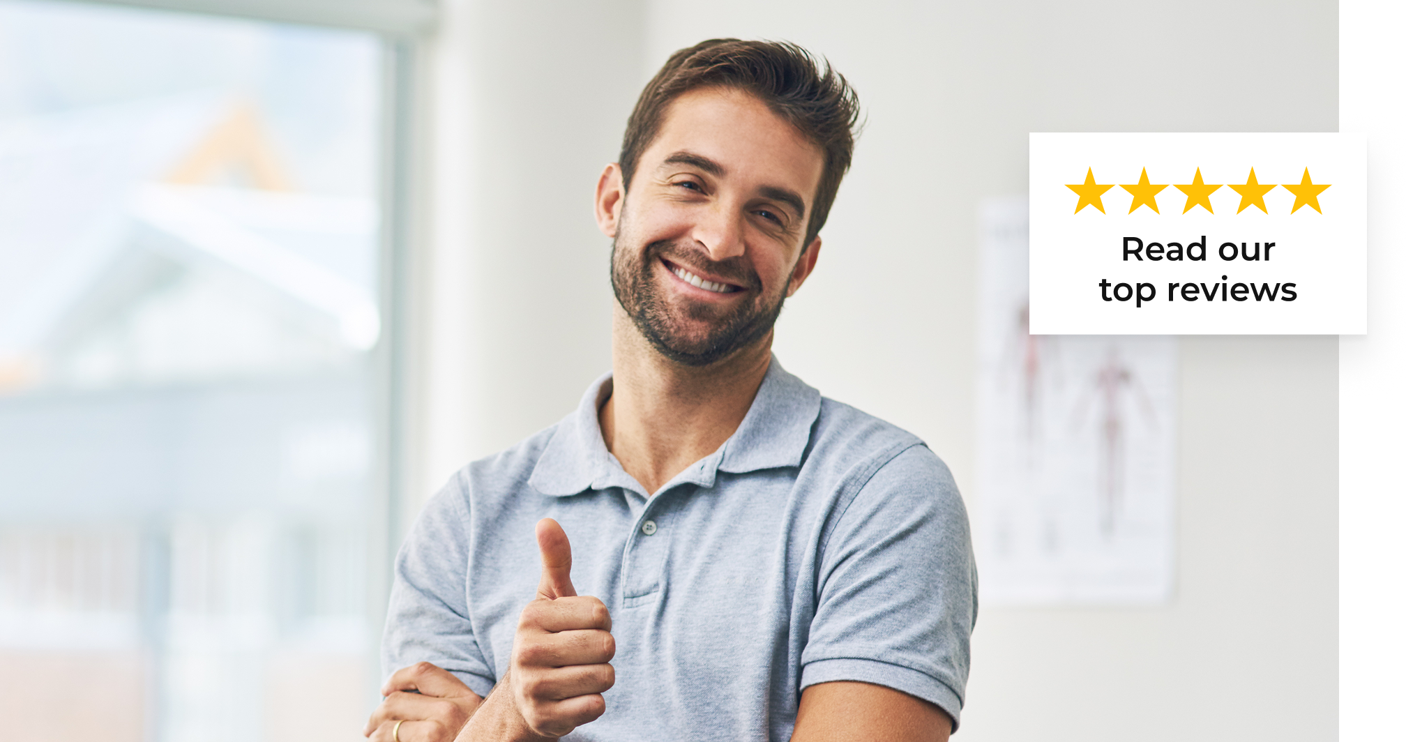 Happy man endorsing five-star service