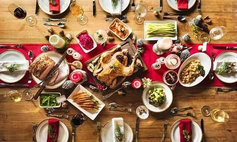 Elegant dinner spread with festive decorations