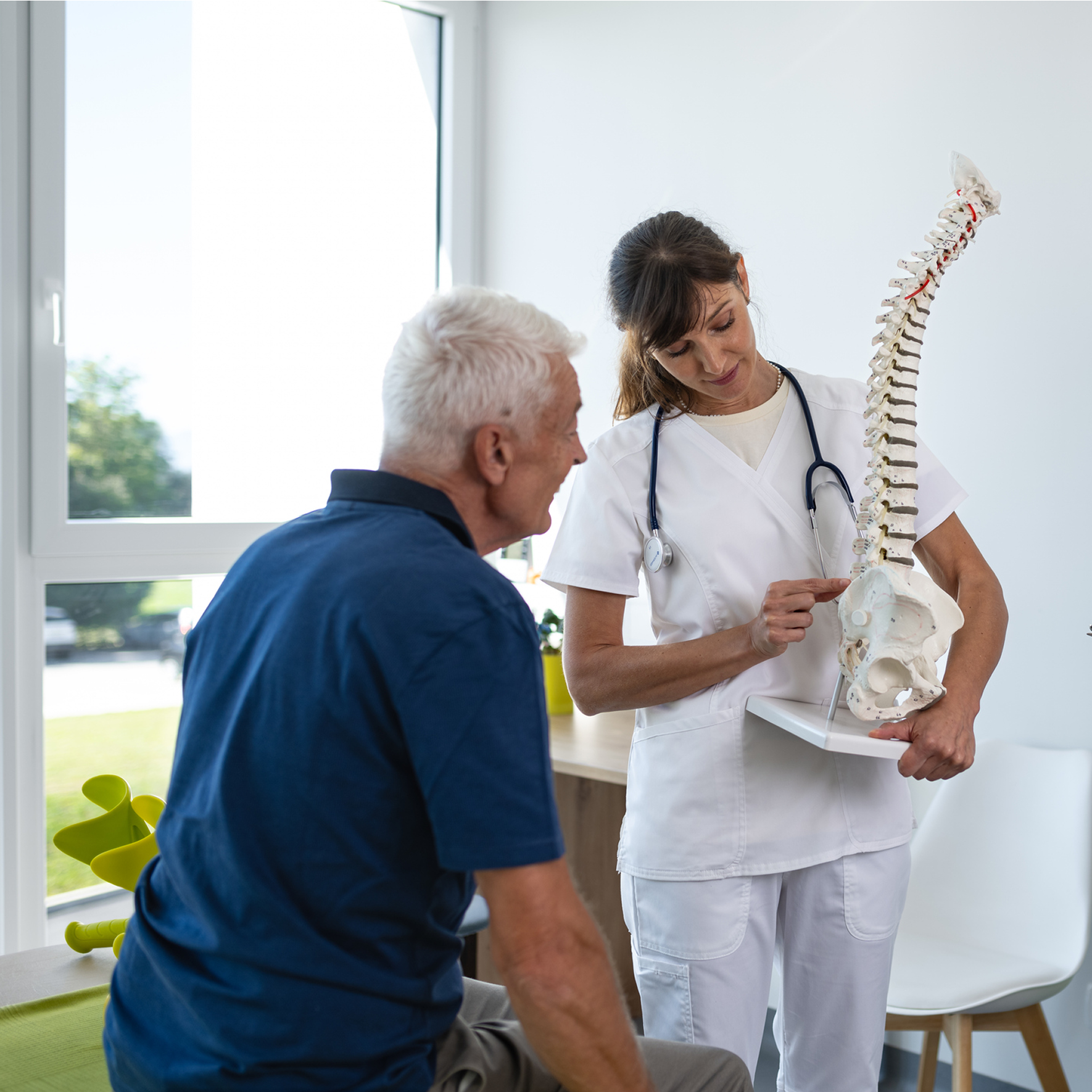 Medical consultation with spine model