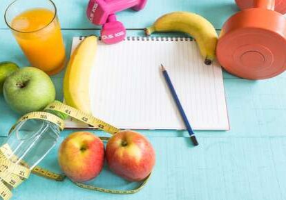 Healthy lifestyle essentials on table