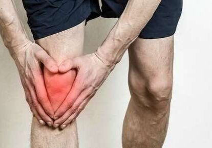 Knee pain highlighted by red area.