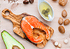 Healthy food assortment with salmon and avocado