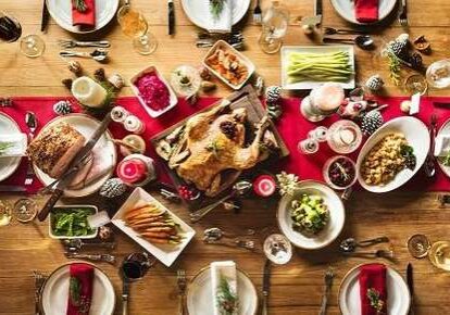 Elegant dinner spread with festive decorations