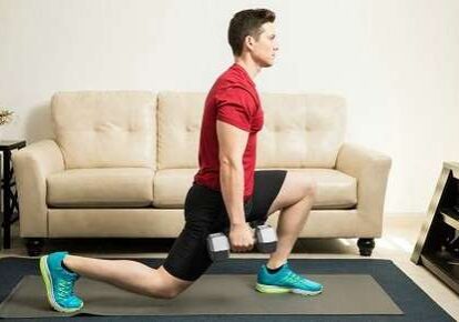 Lunging exercise on yoga mat indoors