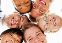 Group of smiling people in a circle