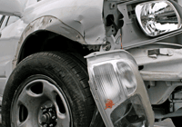 Damaged car front after collision