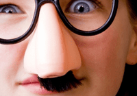 Humorous costume with fake nose and mustache