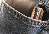 Leather wallet in denim pocket