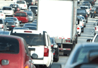 Congested road with numerous vehicles