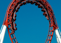 Roller coaster loop with riders