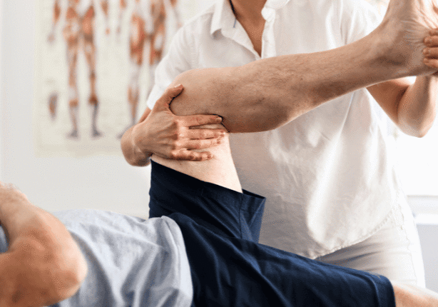 Physiotherapy session with leg movement therapy