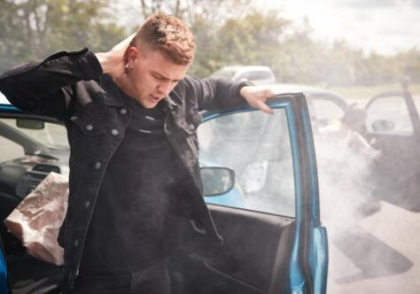 Man exits car after accident