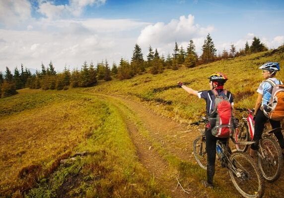 Mountain bikers on dirt path