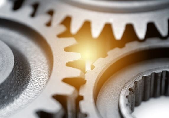 Industrial metal gears with light burst