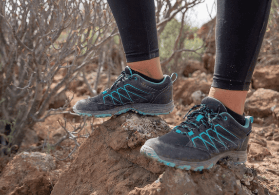 Hiking shoes on rocky terrain